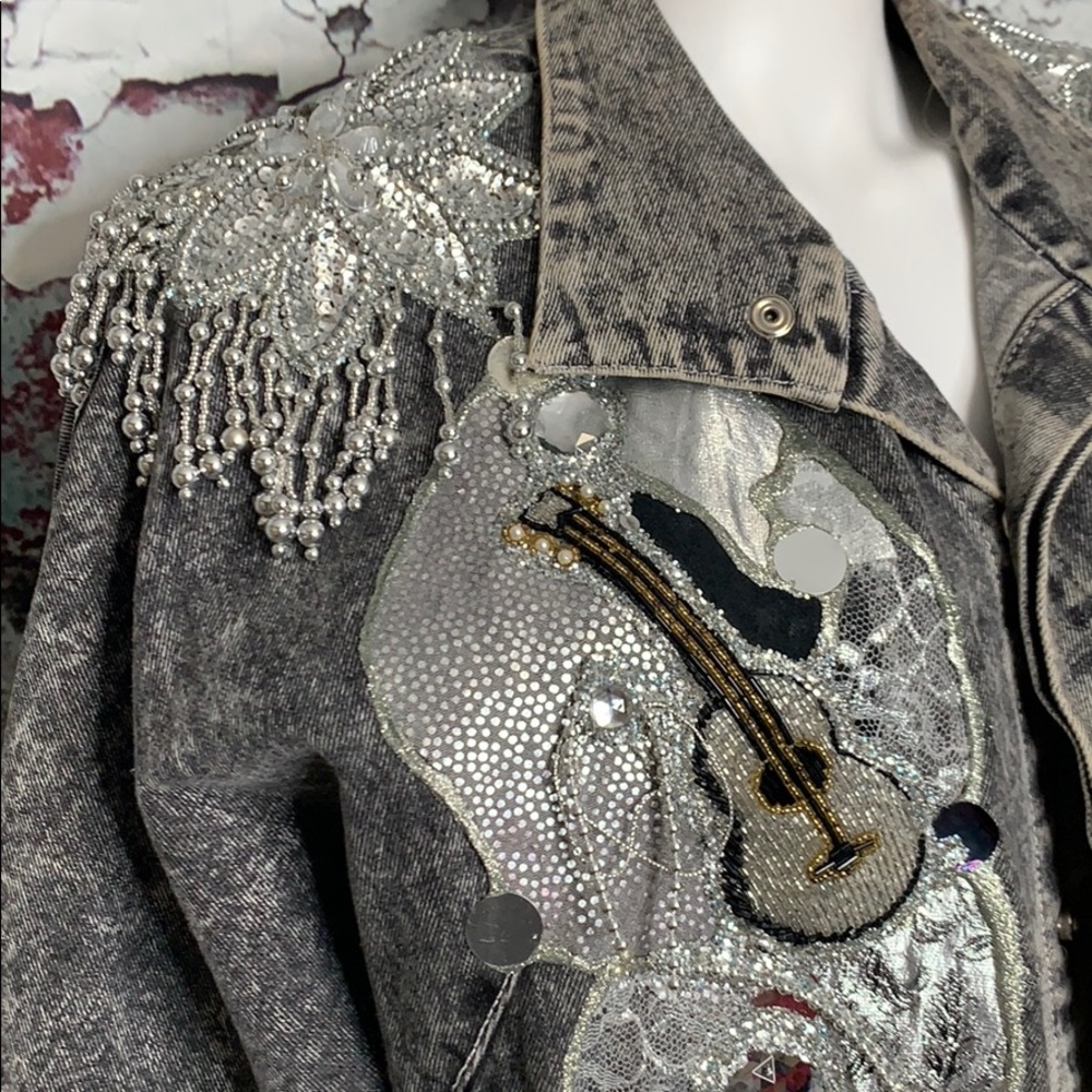 Vintage acid washed sequins coat jacket - Picture 2 of 13